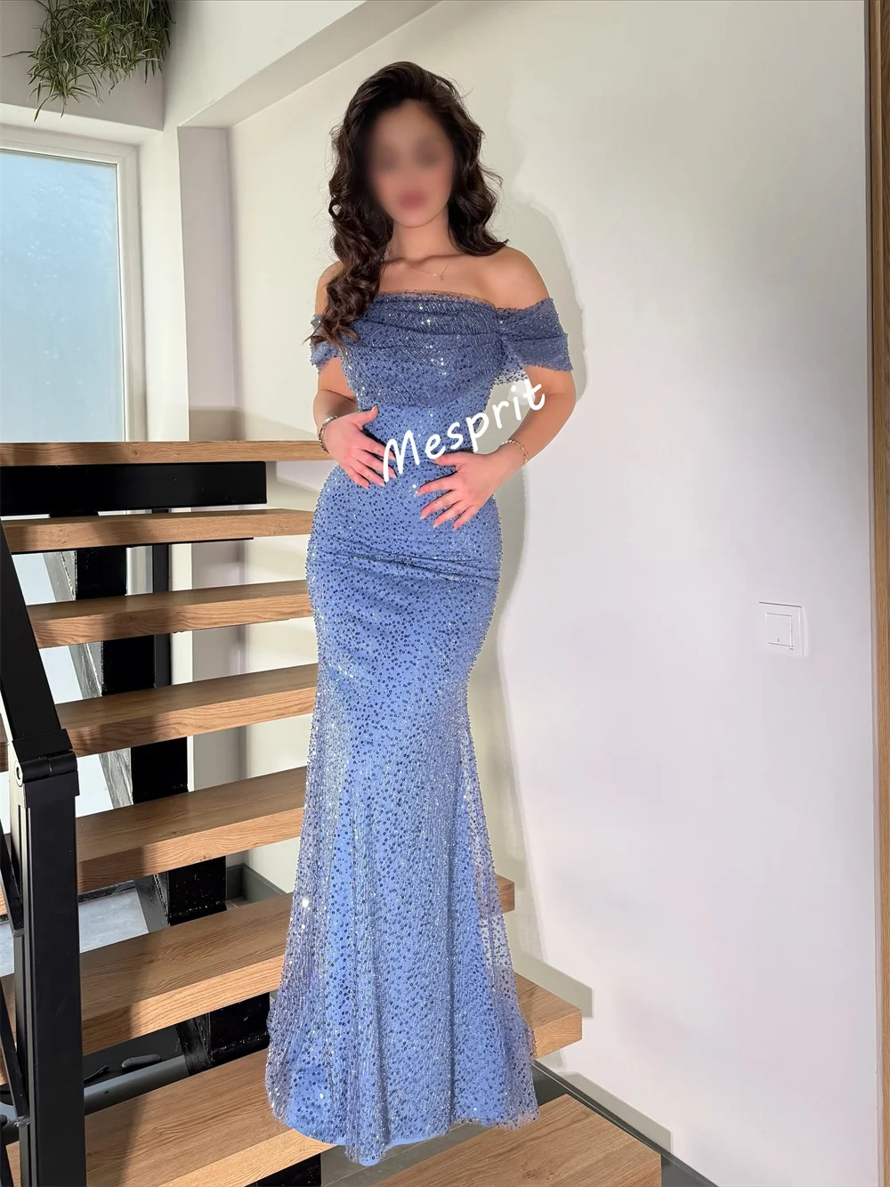 Abito da sera di lusso personalizzato Piega Occasioni su misura Abiti lunghi a tromba con spalle scoperte Occasioni su misura Festa scintillante