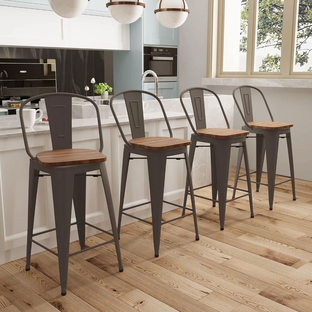 

Swivel Metal Bar Stools with Backs Counter Stools Set of 4 Counter Height Stools High Back Bar Chairs 30 Inch Barstools
