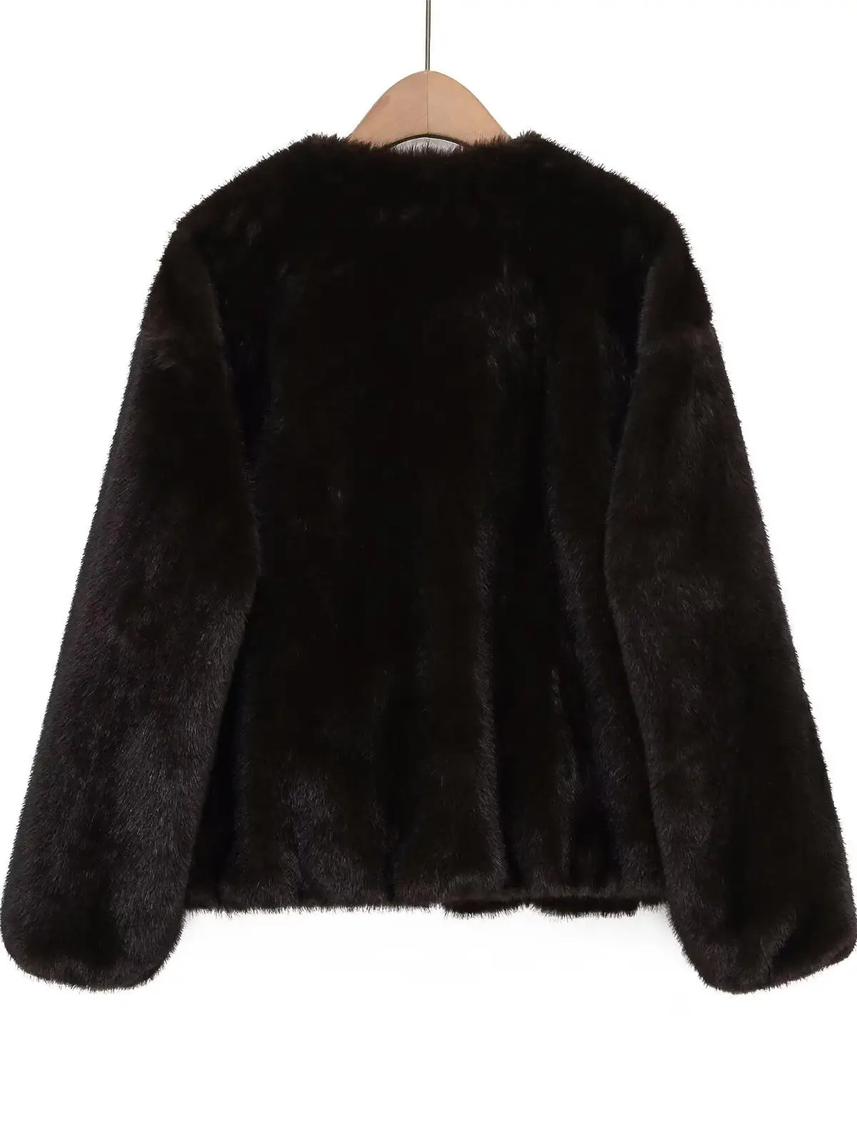 2025 Winter New Women's High-End Synthetic Fur Effect round Ne Pilot Jaet Coat Vintage Sle Loose Fit Long Sve Zipper