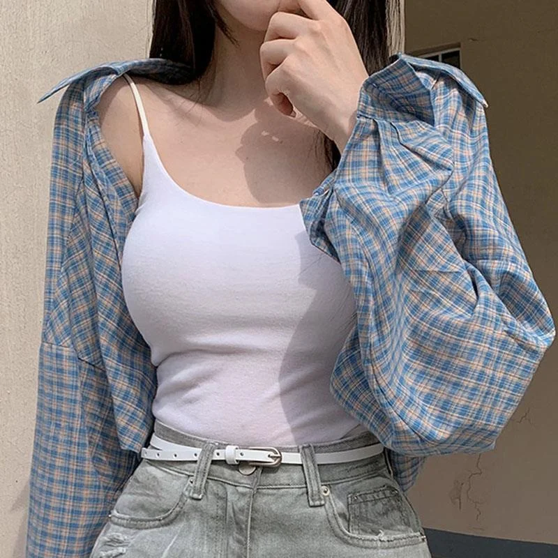 

Женская приталенная рубашка в клетку с коротким рукавом и маленьким воротником LB289, антивозрастная, в корейском стиле, для повседневной носки, модная, Hezhie, с длинным рукавом, на пуговицах