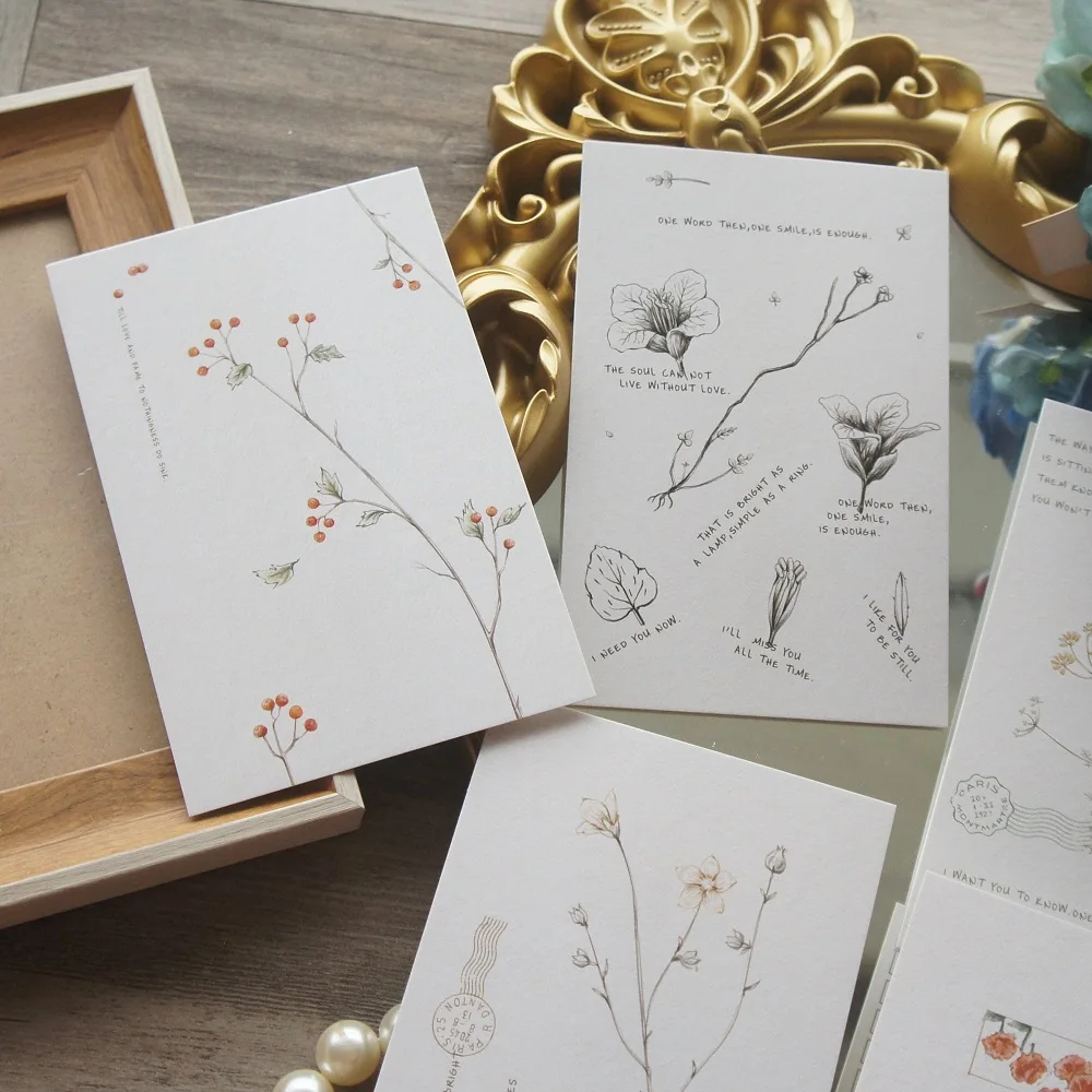 15pcs Pencil Drawing Wildflowers Style Card As Party Invitation DIY Decoration Gift Card Message Card Postcard