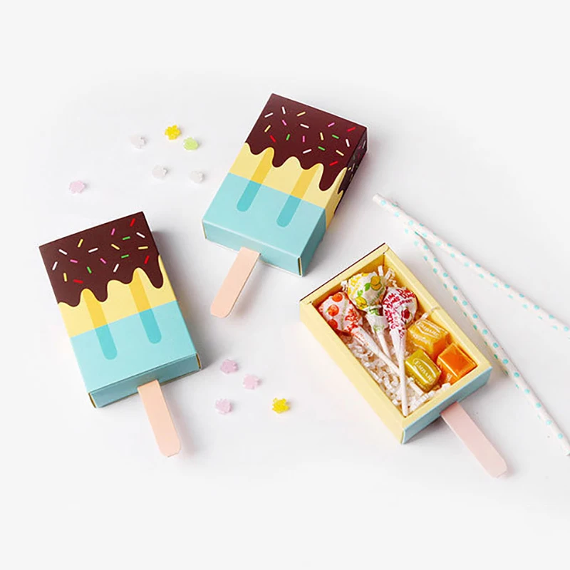 10/20/50pcs Ice Cream Gift Boxes Cute Candy Packing Box Cartoon Colorful Kraft Paper Gifts Bag Wedding Birthday Party Candy Box