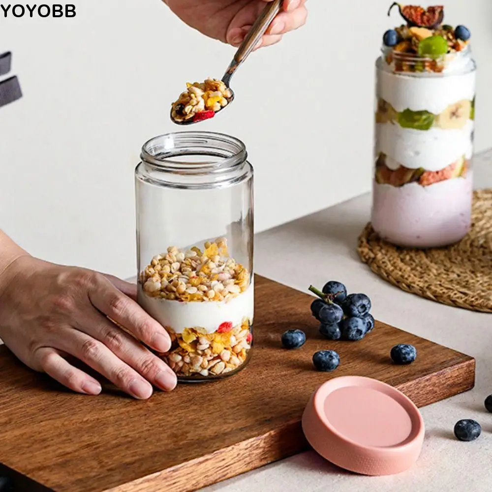 

6Pcs Multifunctional 10/16/24 Oz Overnight Oat Jar Glass Sealed Mason Jars Leak-Proof with Lid Fresh-keeping Jar Refrigerator