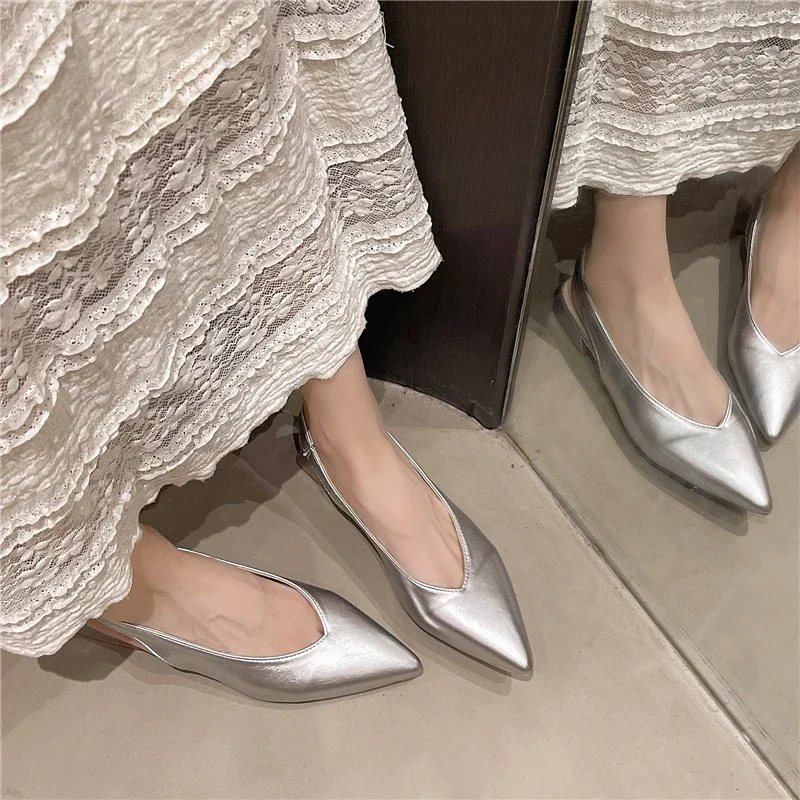 

Сандалии из мягкой кожи на низком каблуке, римские сандалии с узлом Ba Single oes arp, с острым носком, вечерний ветер, модные женские слипоны-On oes