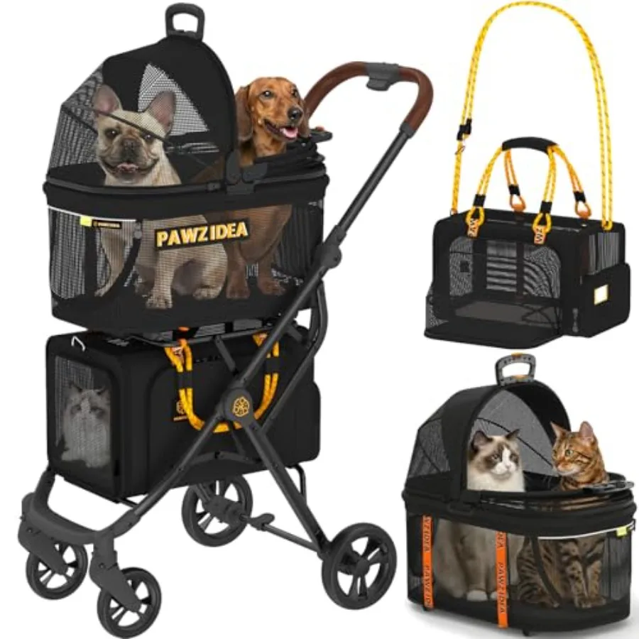 

Двойная коляска для животных PAWZIDEA с 2 съемными переносками, легкая портативная дорожная клетка и автокресло, одобренные TSA