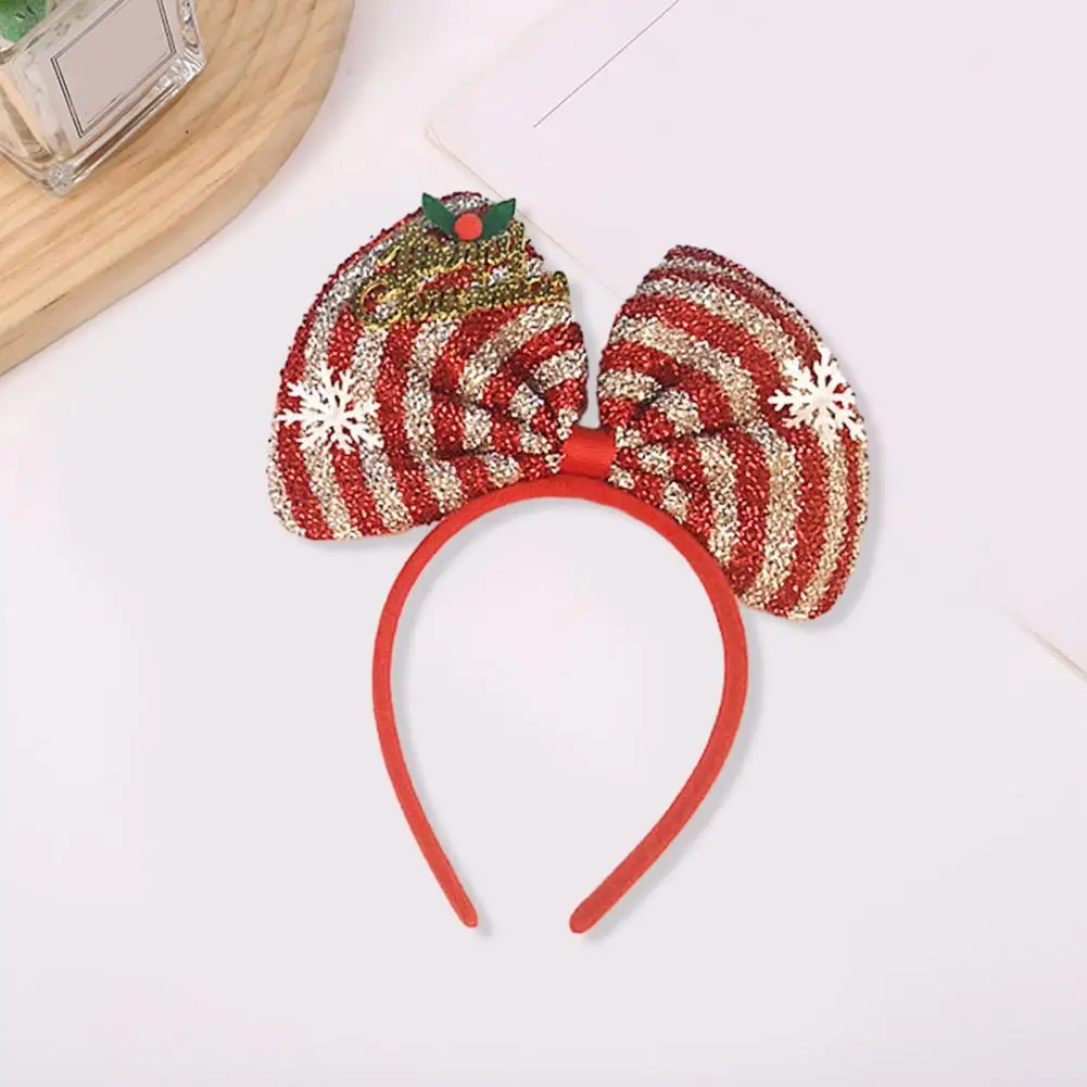 Diadema de lentejuelas brillantes con letras de lentejuelas navideñas, decoración de Bowknot, diadema festiva de copo de nieve a rayas, Aro para el cabello para feliz