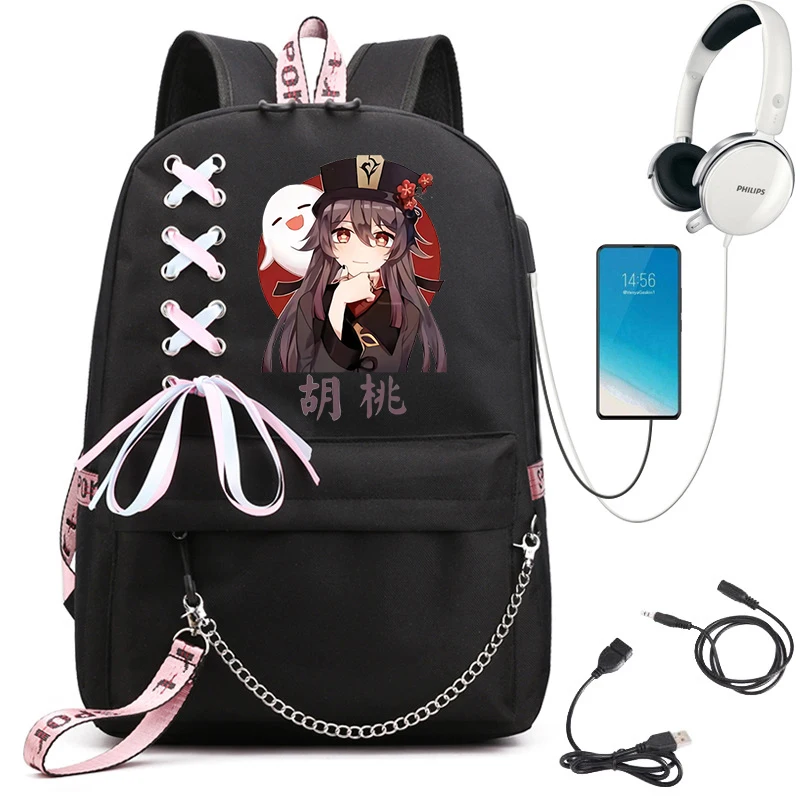 Hot Game Genshin Impact Kaedehara Kazuha Backpacks Students School Bag Teens Daily USB Charge Rucksack Boys Girls Travel Mochila