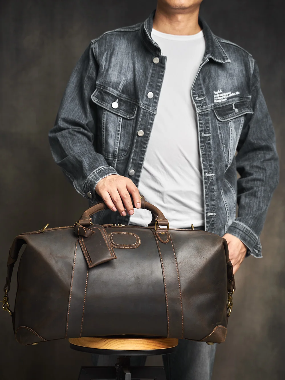 ZRCX-Sac de voyage en cuir véritable pour homme, grand sac de week-end vintage, sac à main Luuage masculin, Duffle Horse