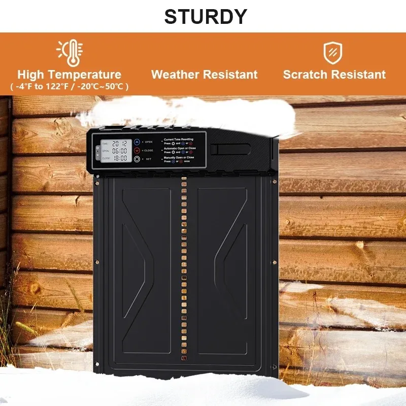 

Автоматическая дверь курятника с таймером, ЖК-экраном, большой размер, питание от 3 батарей типа АА, защита от лисы, безопасный замок