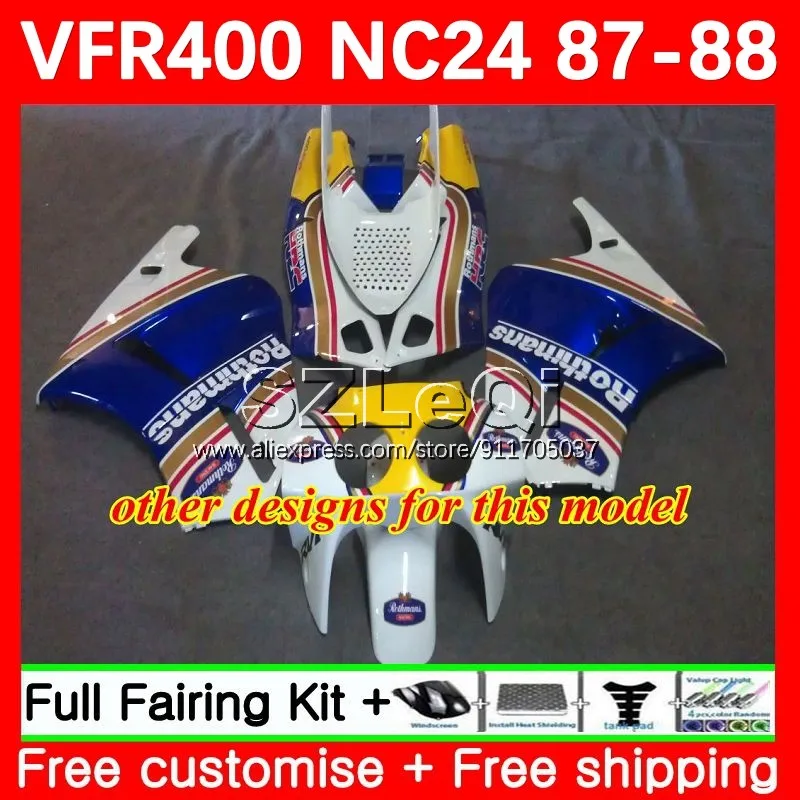 Body For HONDA Blue silvery VFR400R RVF VFR 400 R RR 400R CC 87 88 63No.11 VFR400RR NC24 VFR400 R V4 RVF400R 1987 1988 Fairings