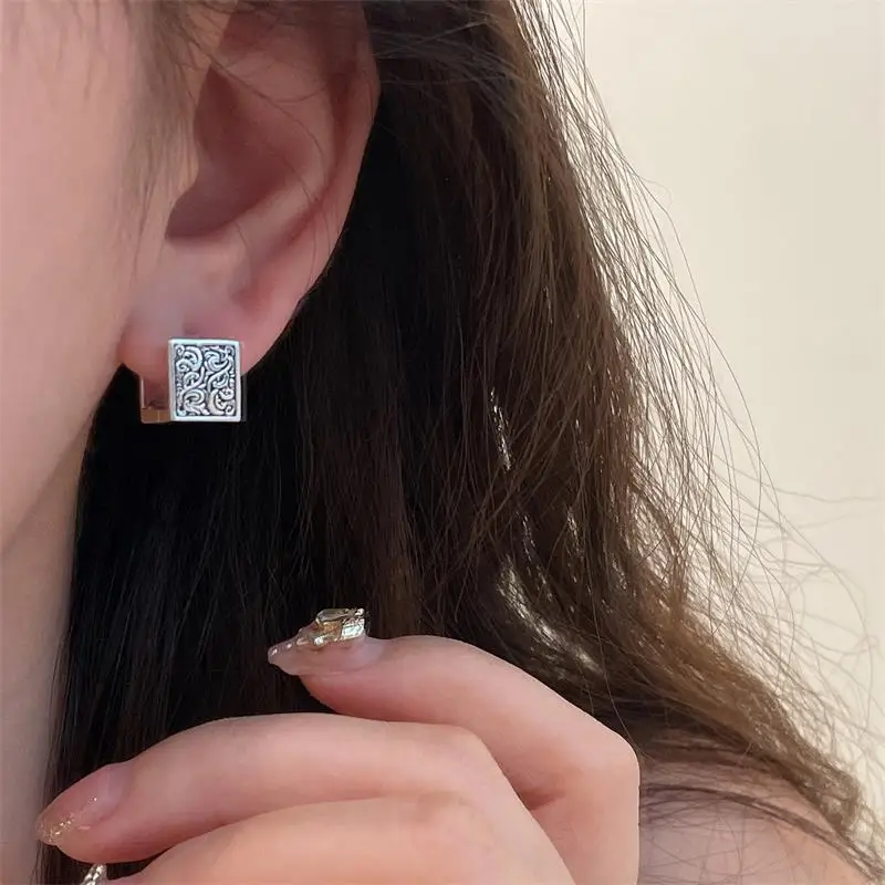 XIYANIKE Creative Floral Square Ear Clasp Earrings For Women Girl Fashion New Retro Jewelry Friend Gift Party серьги же