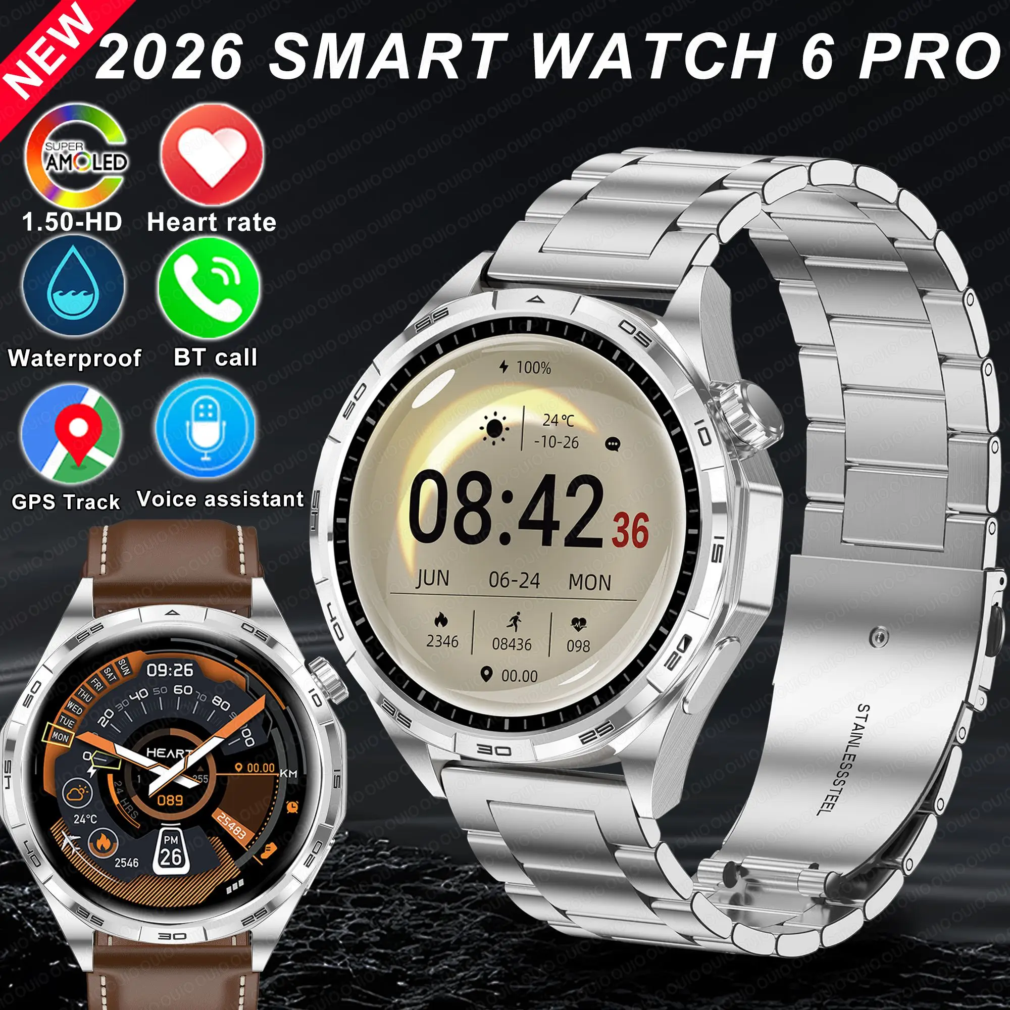 

NEW Smart Watch 6 Pro GPS Trajectory 1.5Inch HD Screen Heart Rate Monitor BT Call IP67 Waterproof Outdooor Sport Mode Smartwatch