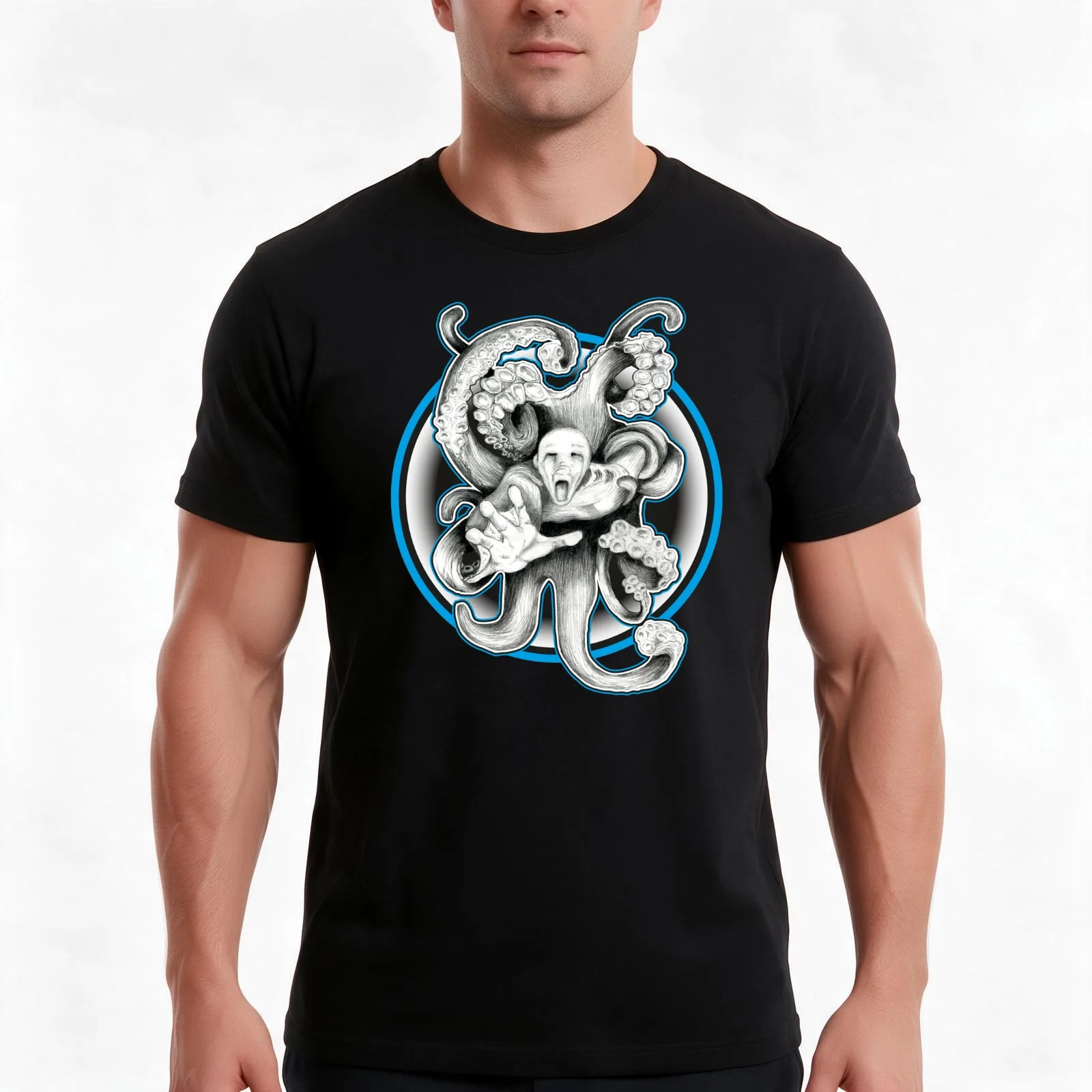 Escaping Tentacles T-Shirt, Summer Casual Cotton Tee, Oversized Streetwear Tops, Vintage Graphic Print, Loose Fit Short Sleeve