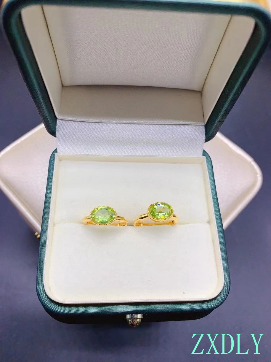 

2023 New Natural Peridot Earrings for Women Daily Wear Attractive Party Gift Real 925 Silver Yellow Gold Plated