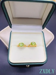 2023 New Natural Peridot Earrings for Women Daily Wear Attractive Party Gift Real 925 Silver Yellow Gold Plated