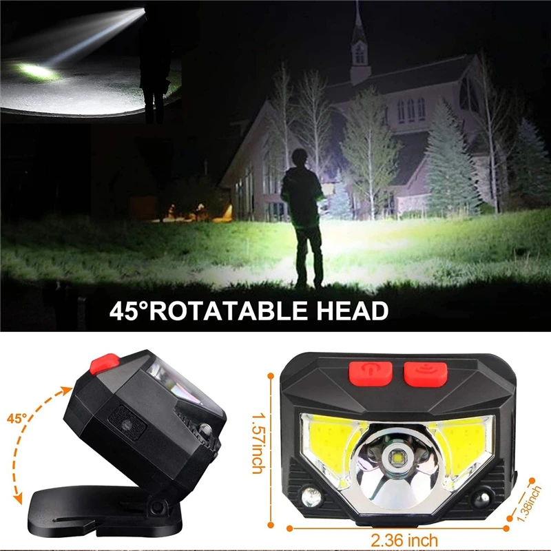 LED Headlamp with White Red Light 2 Pack Motion Sensor LED Headlight Head Light Rechargeable Head Torch Waterproof for Camping