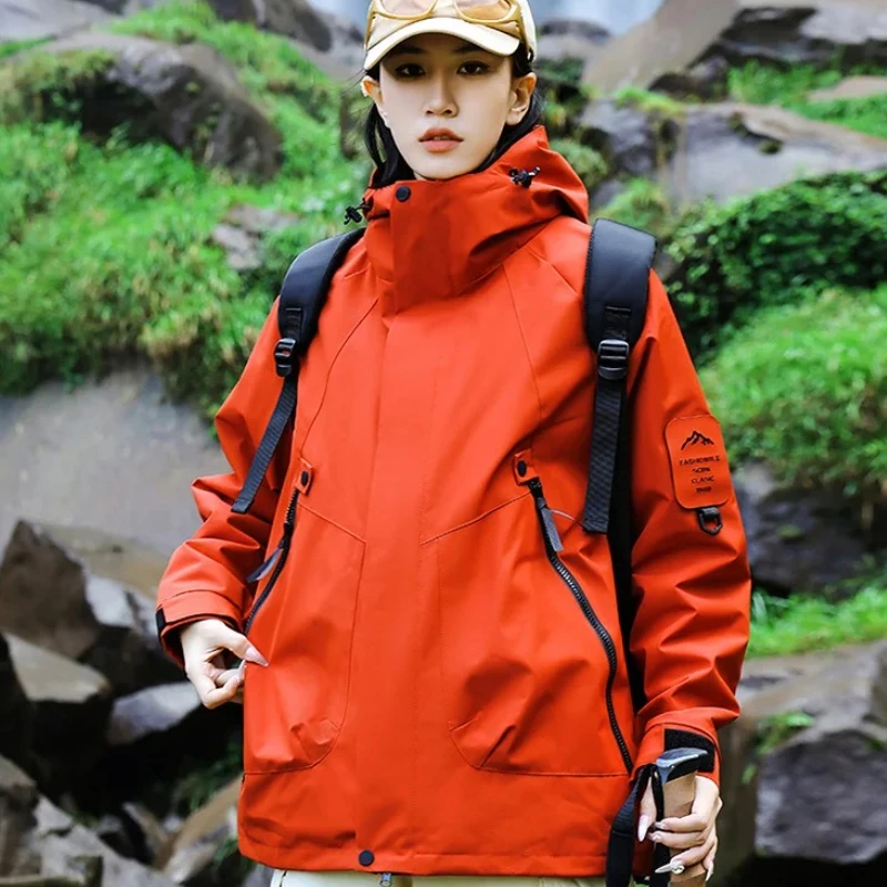 

Autumn Outdoor Hooded Climbing Jacket Women Waterproof Windproof Single Burst Hiking Camping Jackets for Couples Sportswear Coat