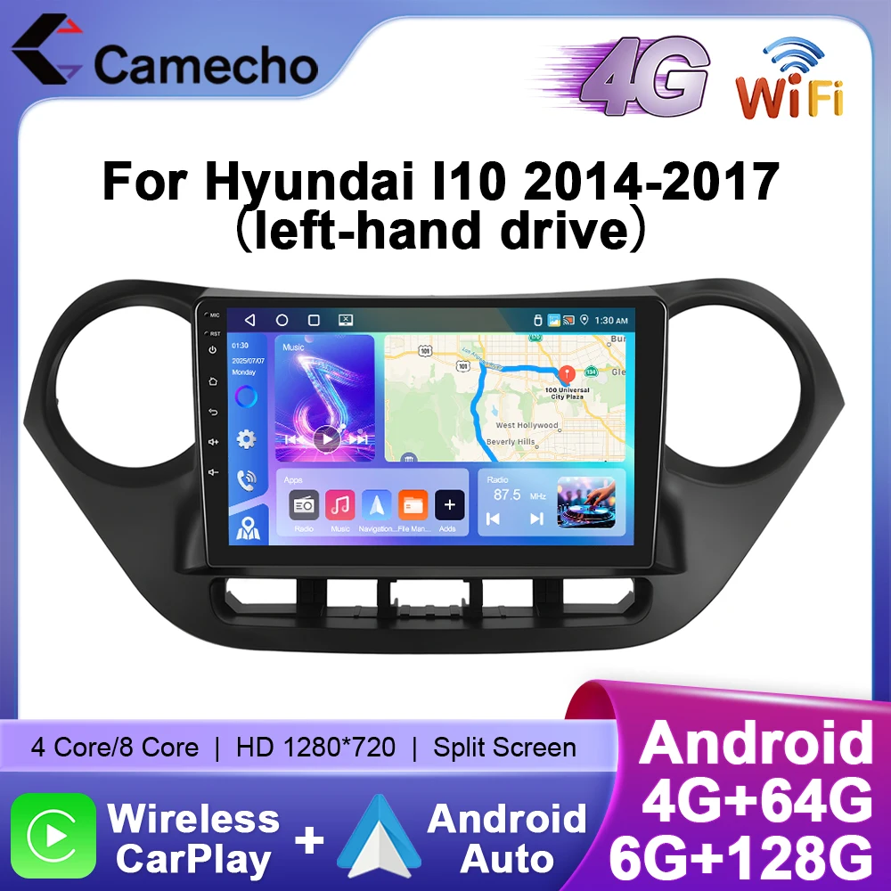 Camecho 6 + 128G Autoradio Draadloze CarPlay Android Auto Voor Hyundai I10 2014-2017 Auto Intelligente Systemen GPS Stereo 4G WiFi RDS - afbeelding 2