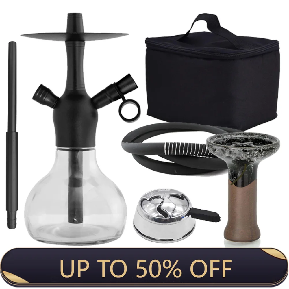 Aluminum Alloy Portable Hookah Shisha Traditional Arabic Travel Hookah Shisha Set With Glass Bottle Single Hose