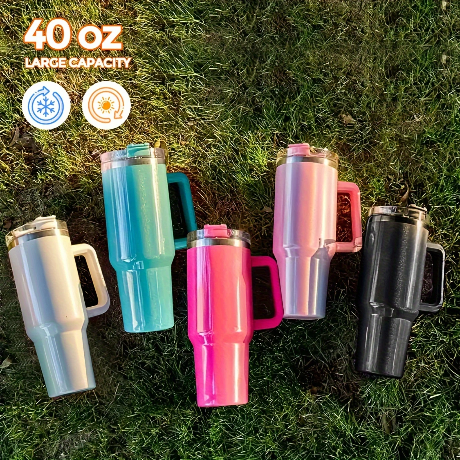 

40 oz Stainless Steel Tumbler Travel Mug with Handle and Lid