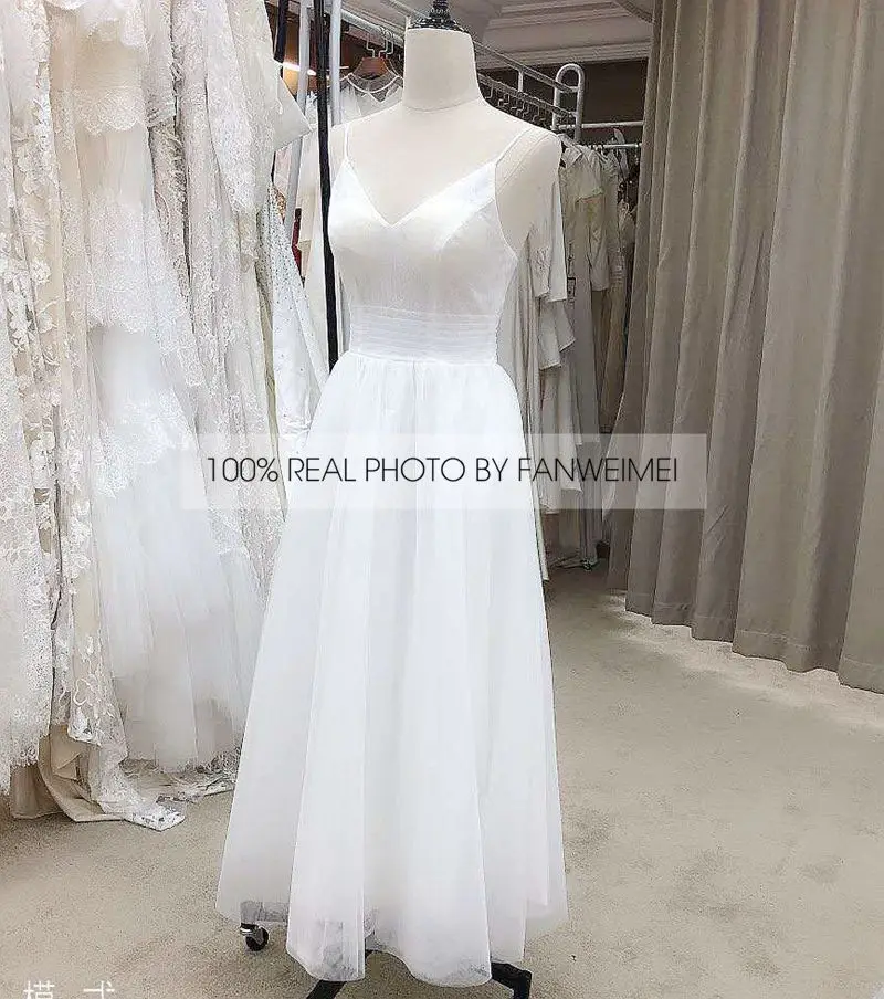 #3083 della Cinghia di Spaghetti Con Scollo A V Senza Maniche Backless di A-Line Abito Da Sposa Abito Da Sposa