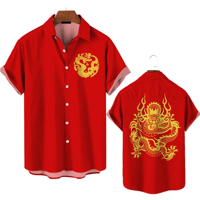 3d Printed 2024 Chinese Dragon Shirt Men Women Fashion Summer Hawaiian Shirt Fashion Top Loose Short Sleeves Blouse Clothing