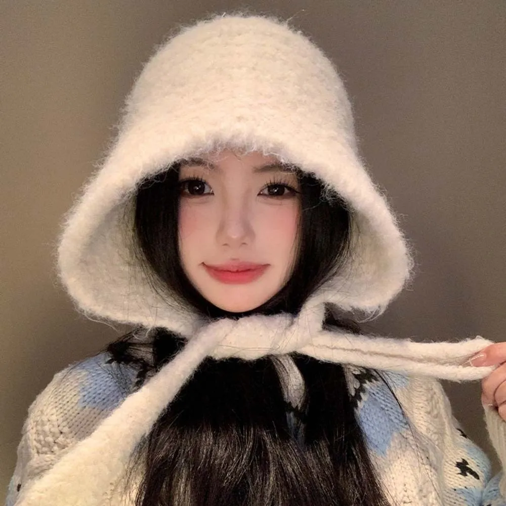 Acrylic Fibers Knitted Hooded Cap Double Side Triangular Neck Collar Beanies Cap Ear Protection Thickened Winter Neckerchief Hat