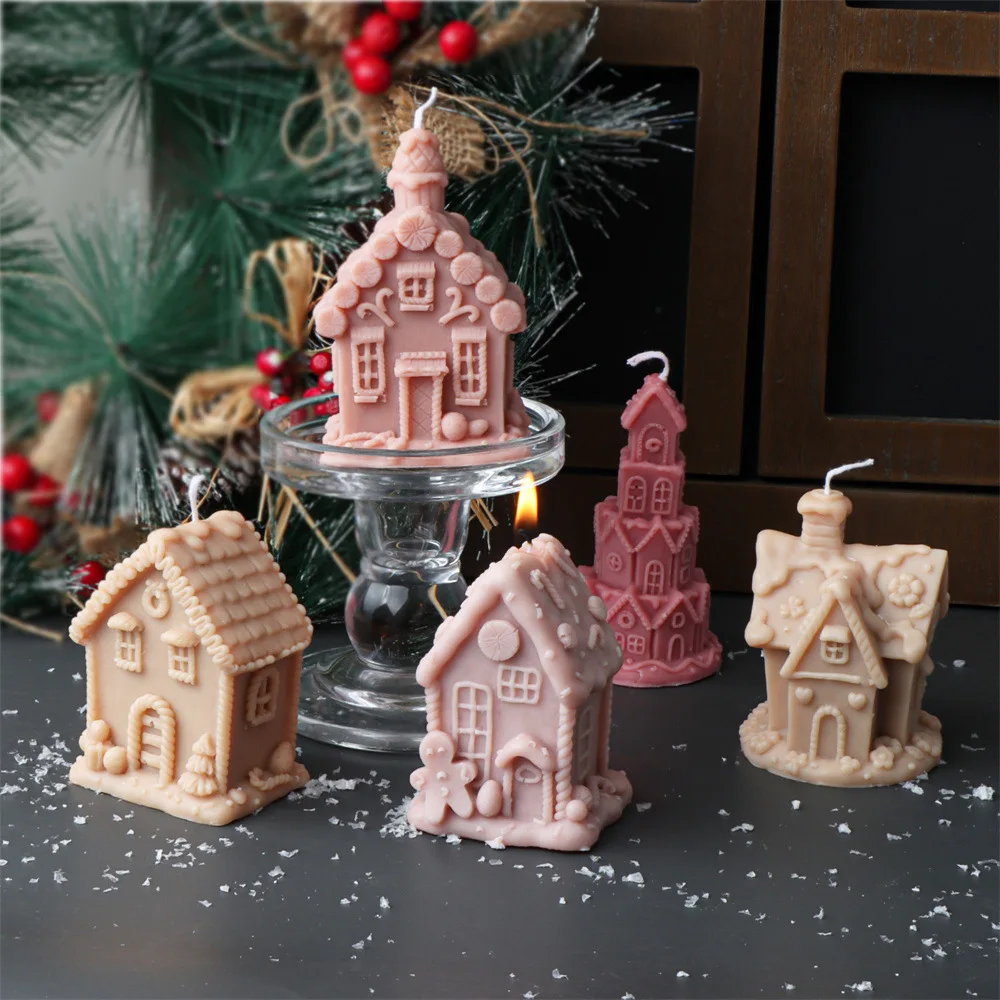 Kerst Kasteel Cottage Kaars Siliconen Mal Snoep Huis Geometrische Aromatherapie Kaars Gips Hars Mal Kerst Decor Cadeau