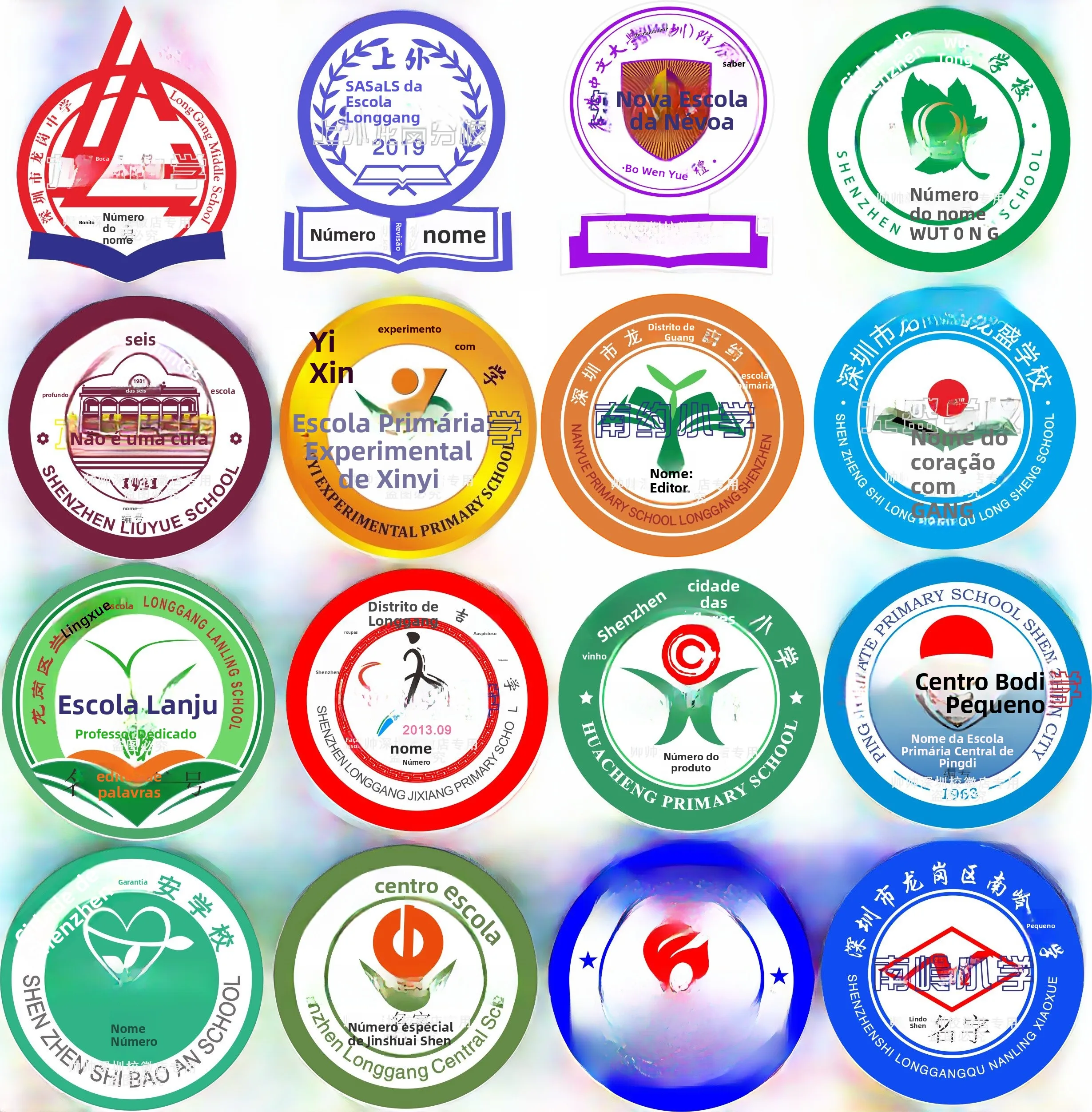 emblema-escolar-longgang-honeysuckle-escola-de-linguas-estrangeiras-jianwen-xingwen-escola-de-ensino-fundamental-e-medio-lo