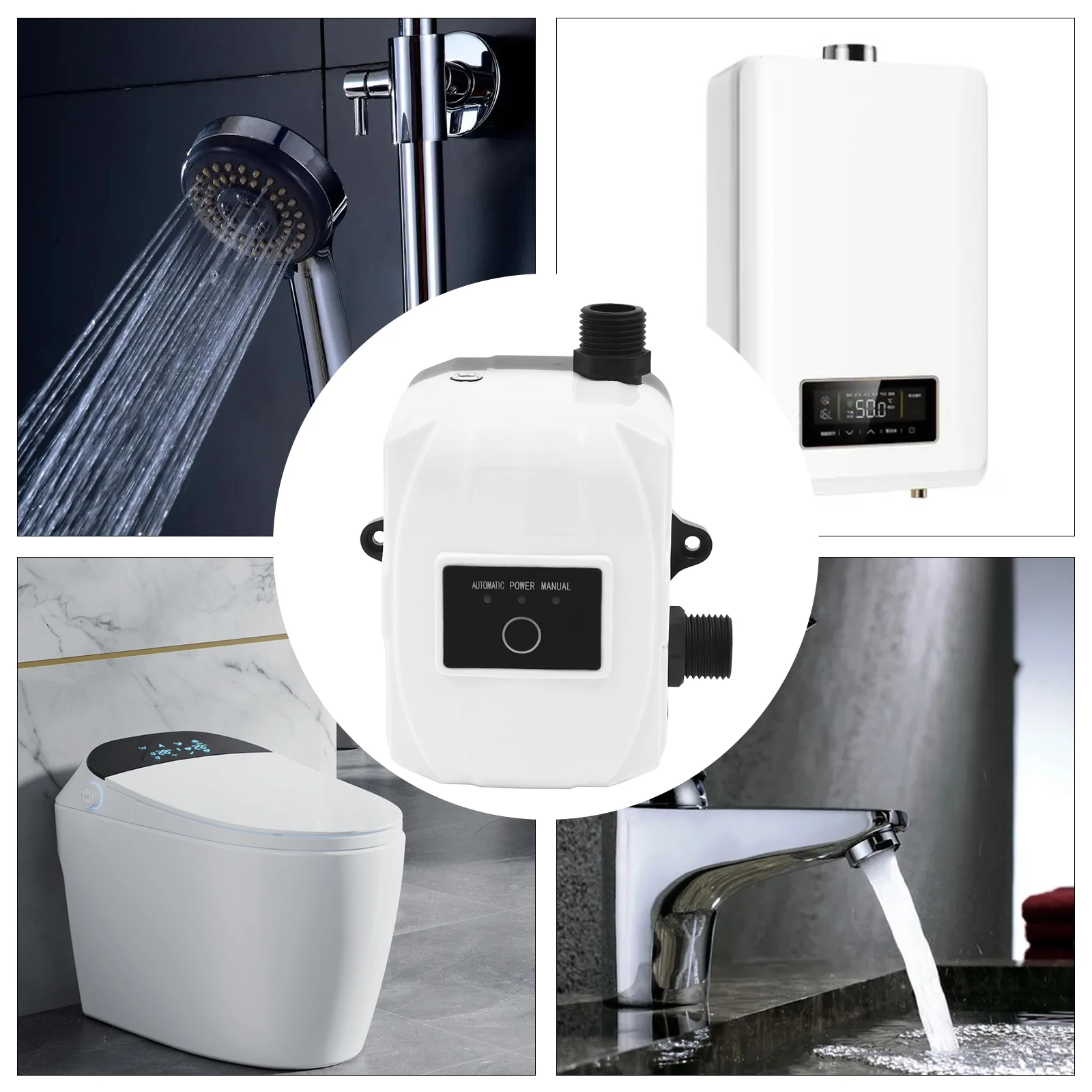 Intelligent&Easy-Install Booster Pump - Auto/Manual Modes (Auto On/Off With Tap), 3 Indicator Lights Show Real-Time Status