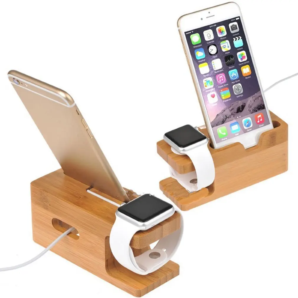 Universal Bamboo Cell Phone Holder Wooden Charging Phone Desktop Stand Table Holder Mount For Phone A-p-ple Watch Dropshipping