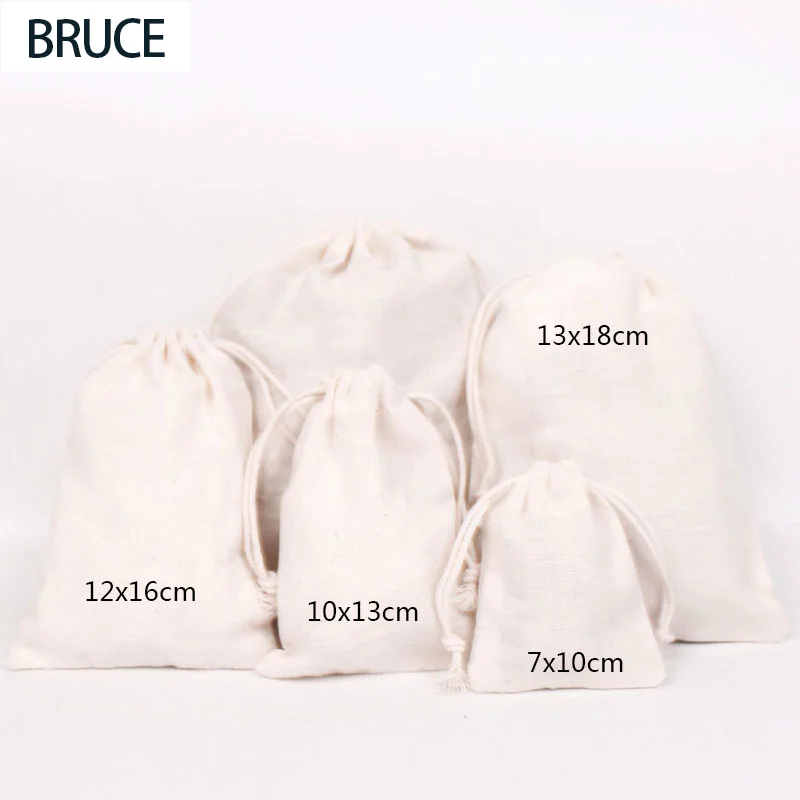 

50PCS Cotton Pouch Jewelry Packaging Pure Cotton Drawstring Bag Party Makeup Wedding Storage Gift Cloth Packing Bag Custom Logo