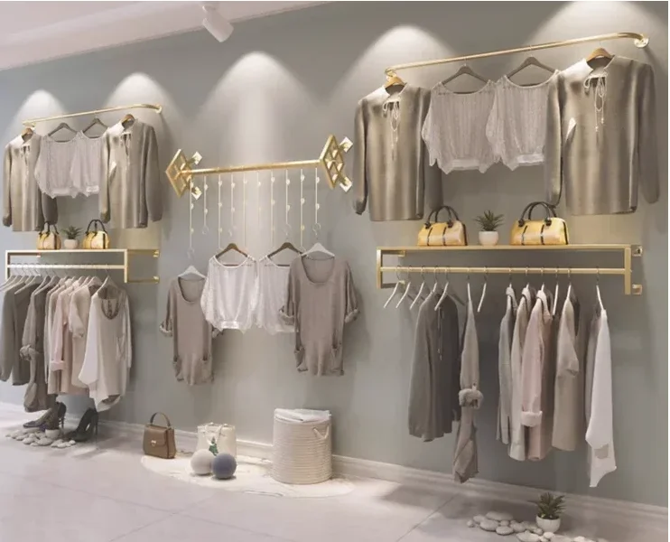 Clothing store men's and women's clothing wall-mounted display racks, wall-mounted shelves, combined hangers