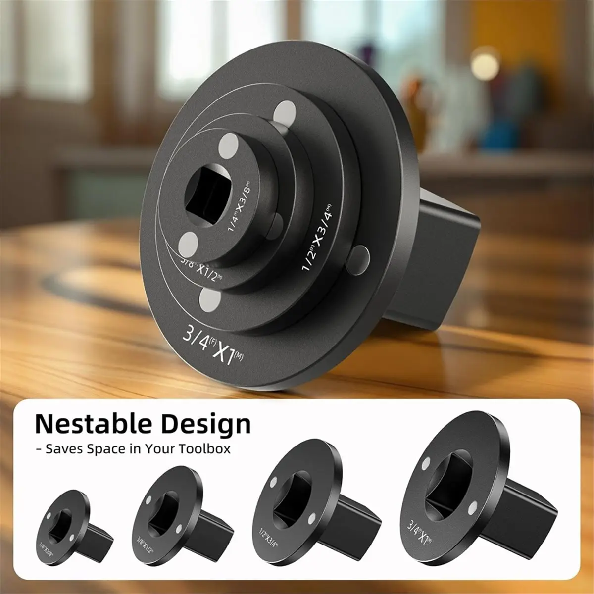 Low Profile Impact Socket Adapter Set, 4pcs Drive Ratchet Adapter Set for 3/4" to 1", 1/2" to 3/4", 1/2" to 3/8"
