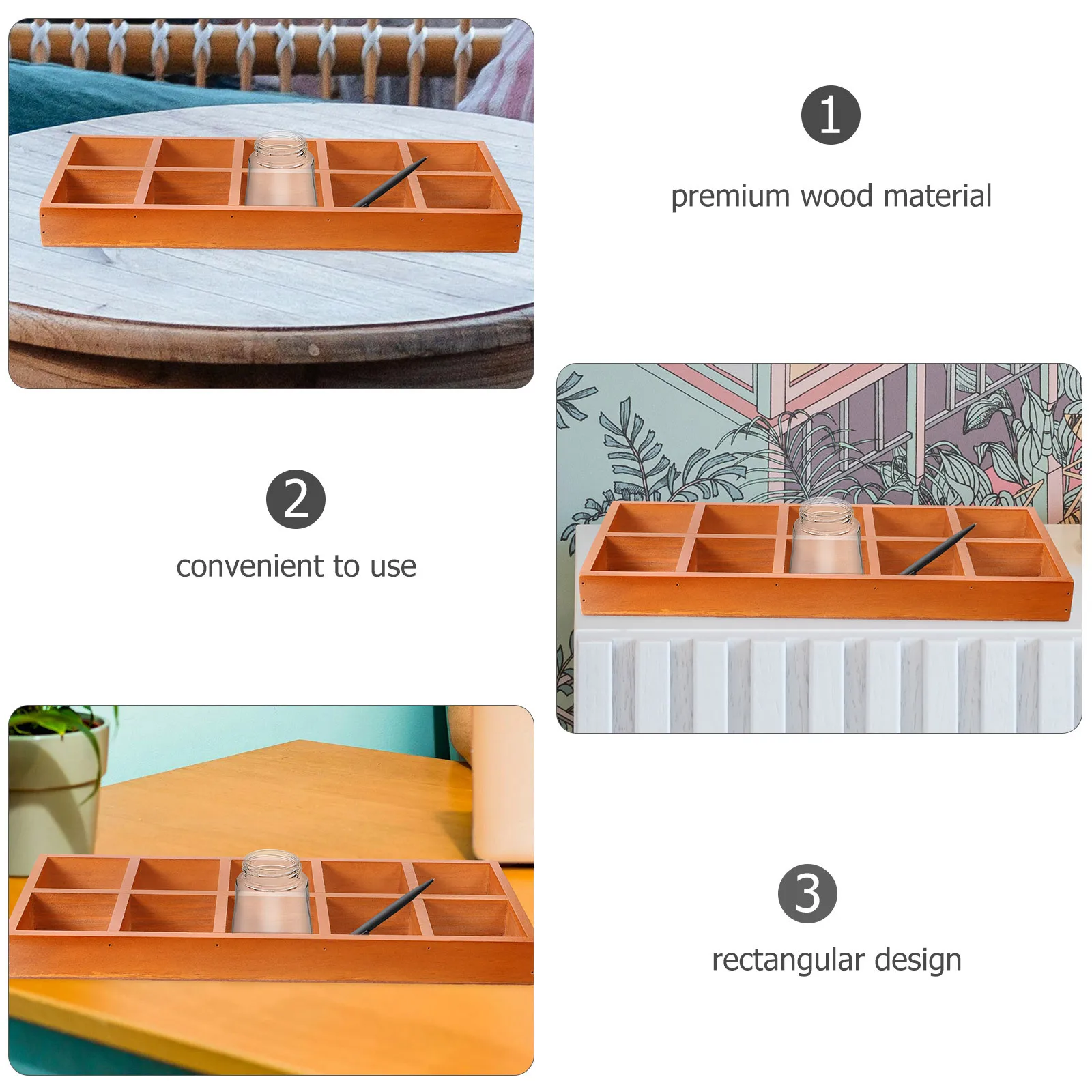 

1Pcs Wooden Multifunctional Storage Box 10 Compartments Rectangular Desktop Organizer for Home Office School Supplies