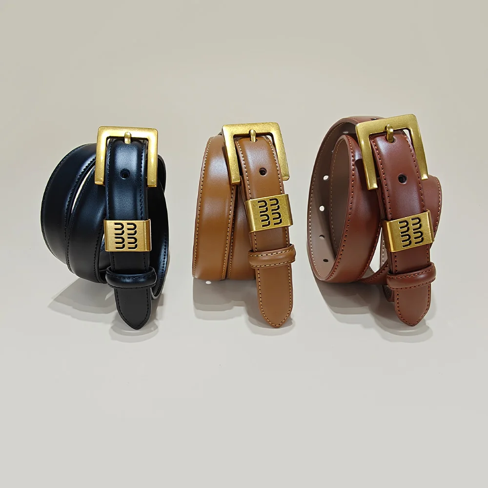 Luxury Designer New Genuine cowhide Leather Belt for Women Belts with Trendy Square Alloy Buckle Ideal for Dresses and Jeans