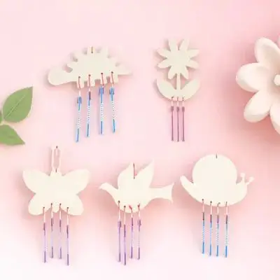 

5Pcs Creative Coloring Material DIY Wooden Wind Chime Pendant for Handmade Hanging Decor Home Decoration Craft Kit