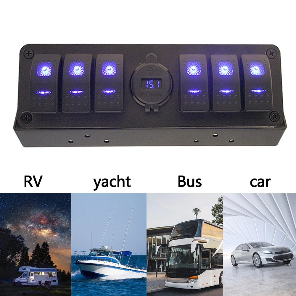 

Waterproof 12-24V 20A Double QC3.0 for Cars Vehicles Yacht Universal Switch Panel 6+1 Gang Rocker Switch Box