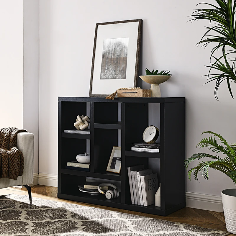 Open Wooden Open Shelf Bookcase, Freestanding Display Storage Cabinet with 7 Cube Storage Spaces, Floor Standing Bookshelf, Entr