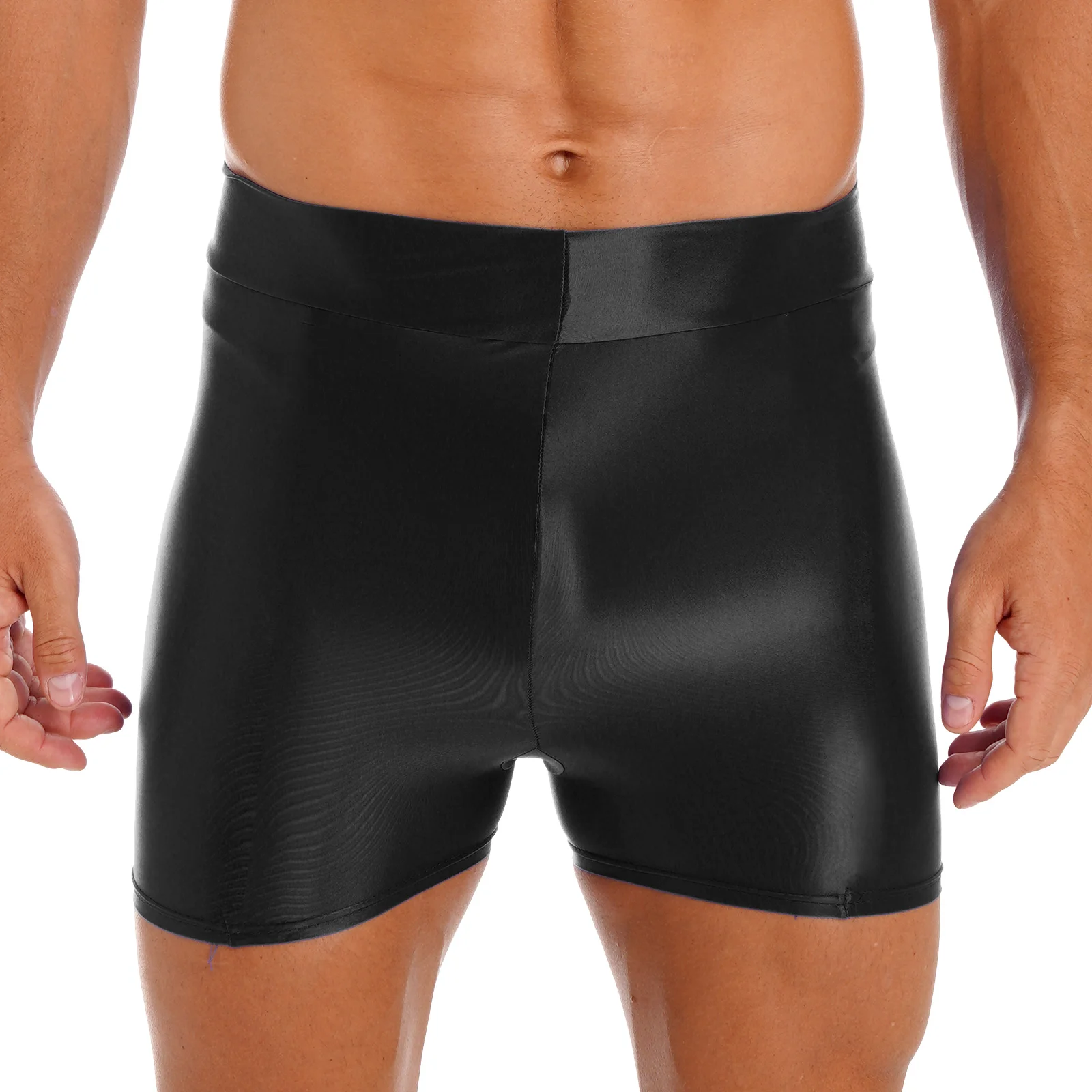 Men\'s Glossy Swimming Shorts Swimwear Swimsuit Lingerie Oil Smooth Elastic Short Pants Leggings for Sports Gym Yoga Surfing