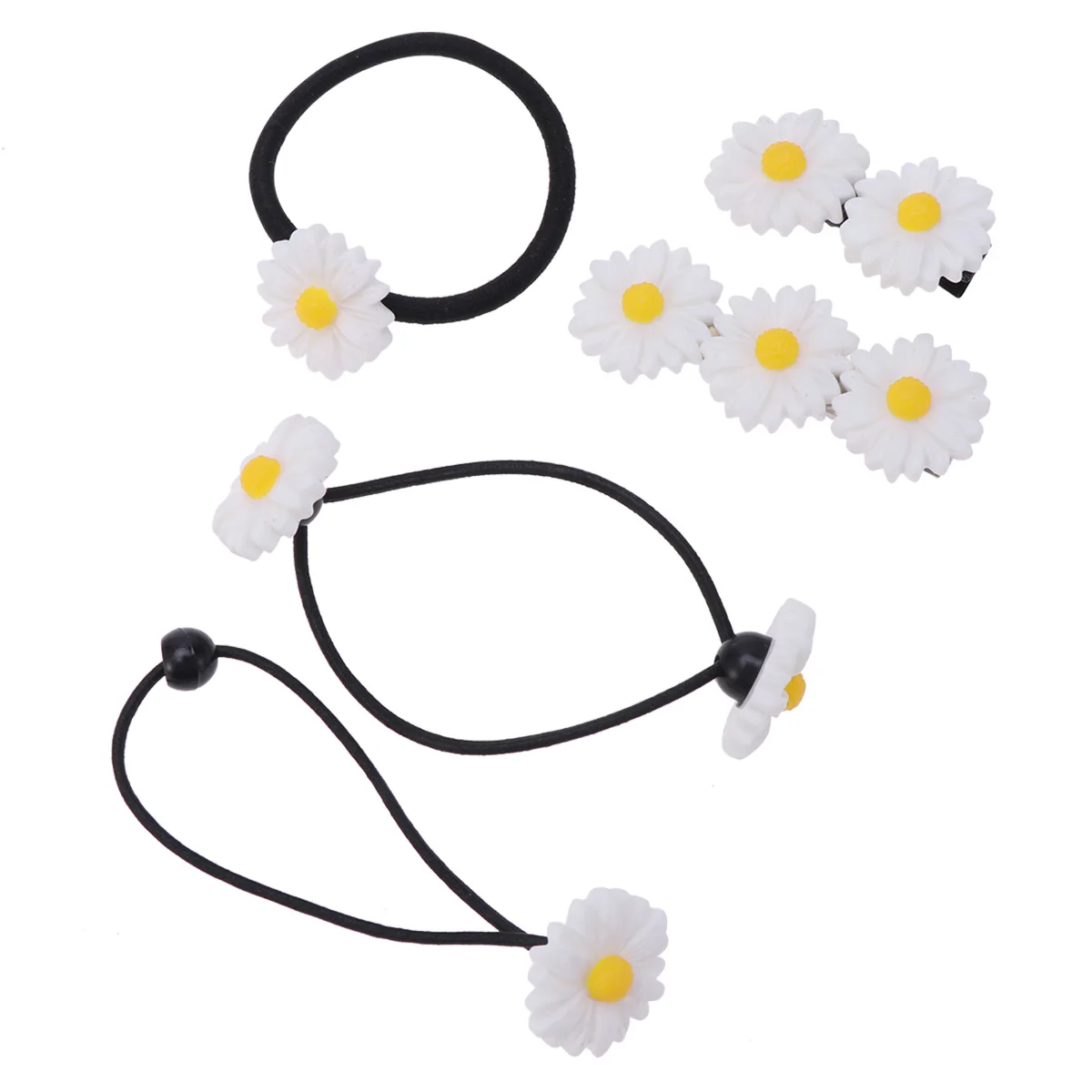 

6pcs Daisy Wedding Party Barrettes Daily Life Rope Daisy Hair Ponytail Holder Clips Ties Hair Accessories White