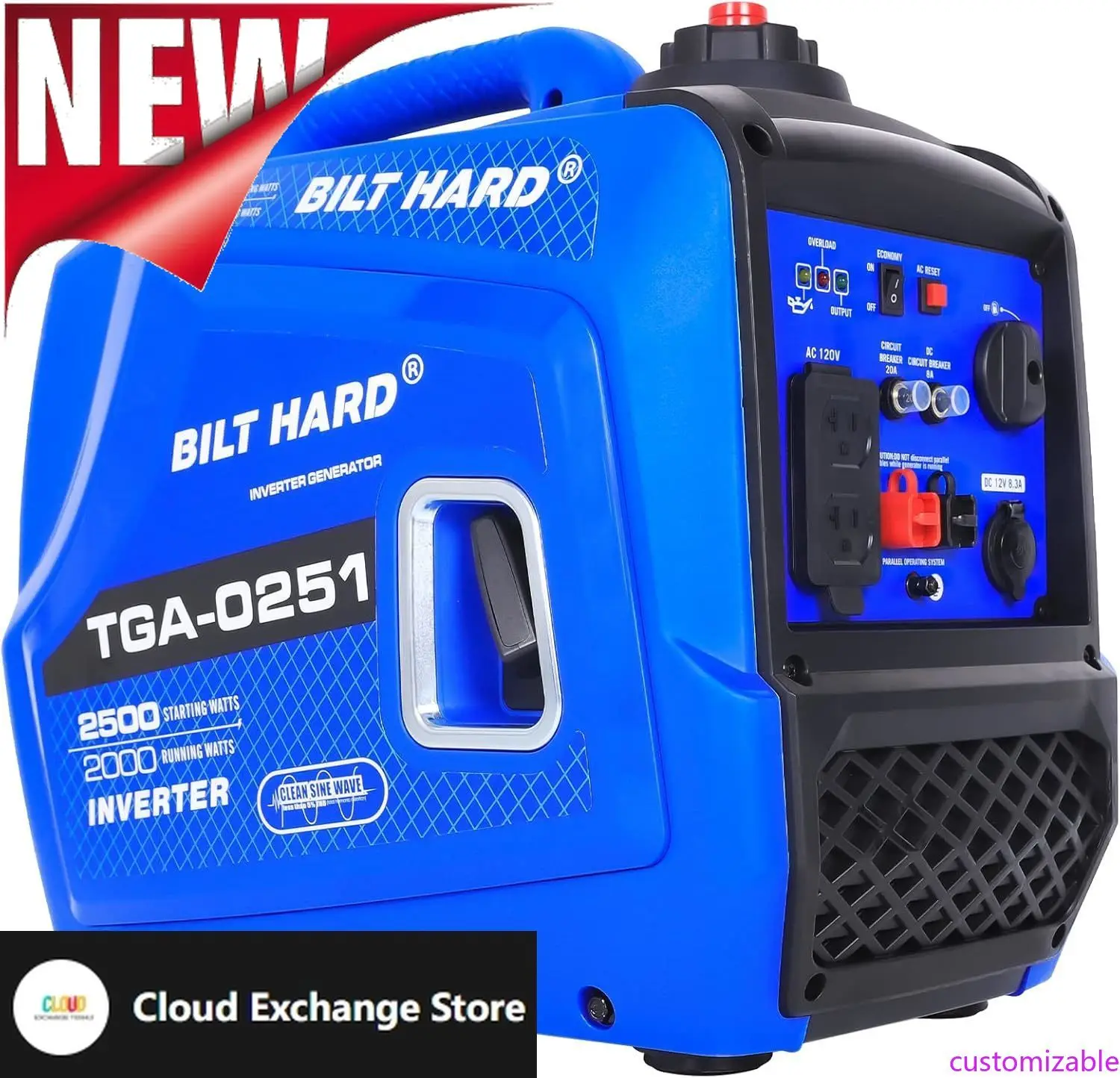 

Customizable-Generator 2500 Watt, Quiet Inverter Generator Portable 80cc 4 Stroke Engine, 120V AC Duplex Receptacle And 12V DC O