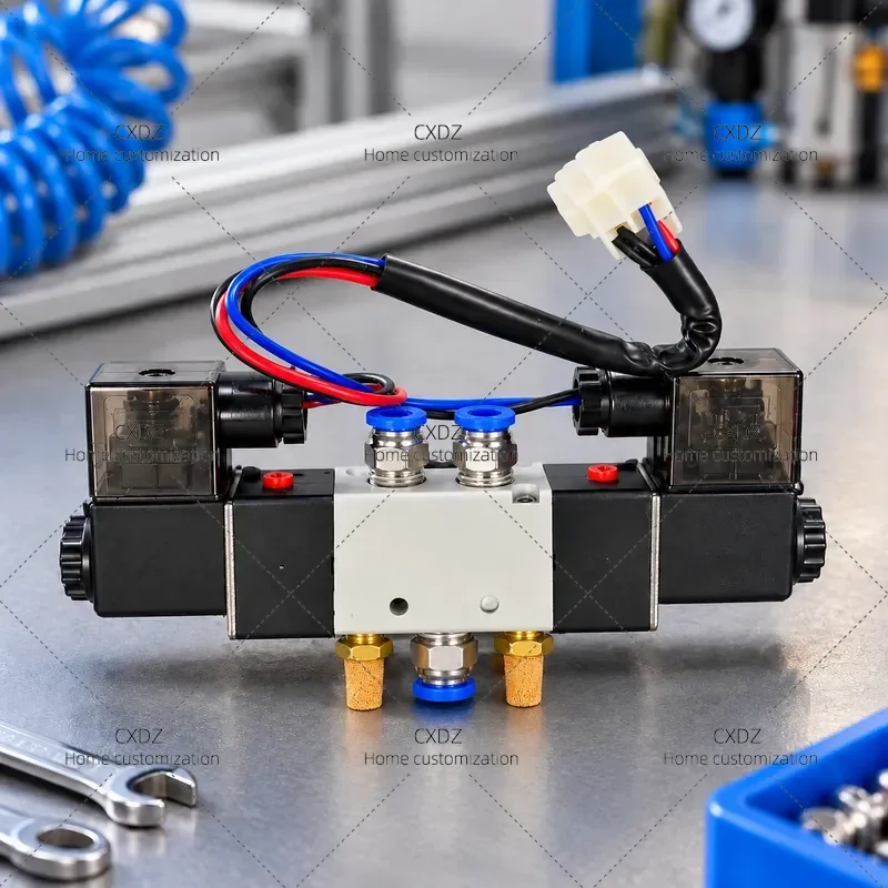 24V 4V220-08 Solenoid Valve with Wire Quick Connector for External Swing Bus Door Pneumatic System Replacement Part