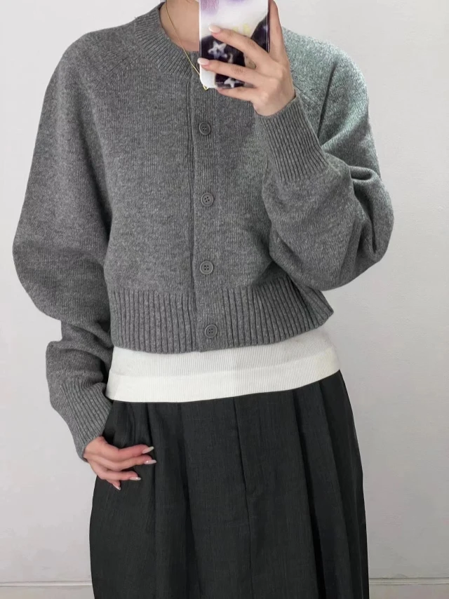 

Pure C Home Sle Women's ort Woolen Open Cardigan oulder Sve Insert Stand Blue New Autumn 2023 Sweet Sle V-ne