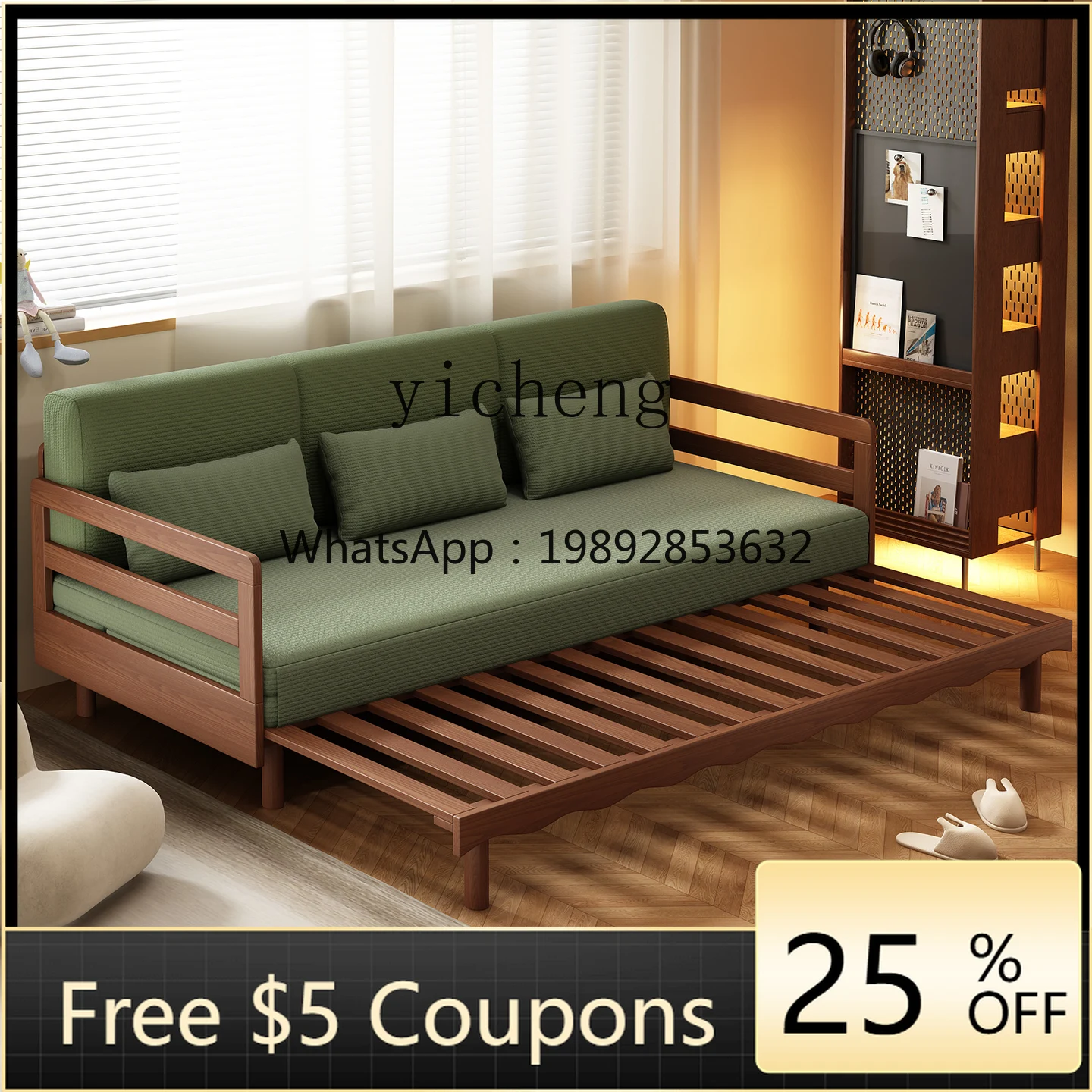 

AA Foldable dual-purpose study bedroom all solid wood integrated telescopic bed ash wood sofa bed