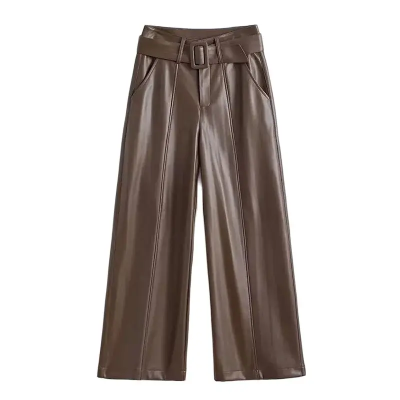 Pantaloni neri in vera pelle pantaloni dritti in pelle di pecora da donna primavera autunno cintura a vita alta pantaloni alla caviglia pantaloni