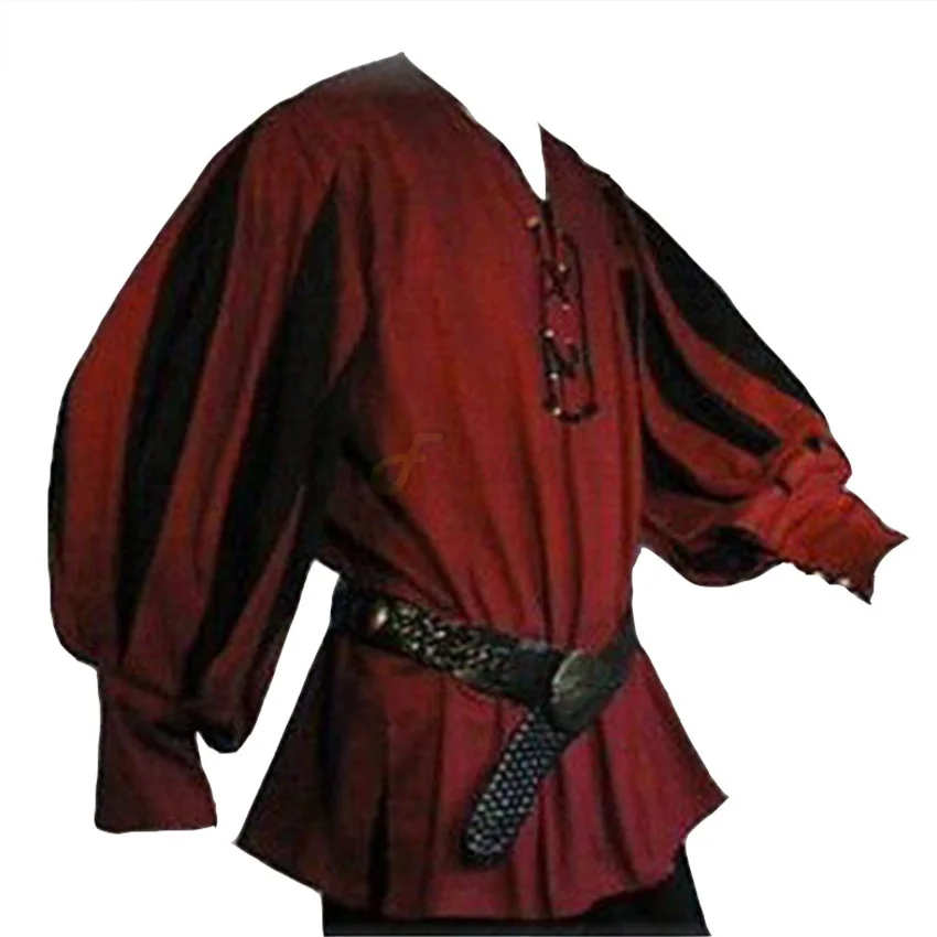 Guerreiro medieval cavaleiro camisa masculina túnica, fantasia de pirata larp, blusa preta com renda, cosplay renascentista cintado, roupa de Halloween