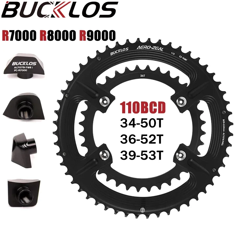 

BUCKLOS Bike Chainring 110BCD Double Speed Road Bike Chainring 34/36/39/50/52/53T Bicycle Chainring Bolts for R7000 R8000 R9100