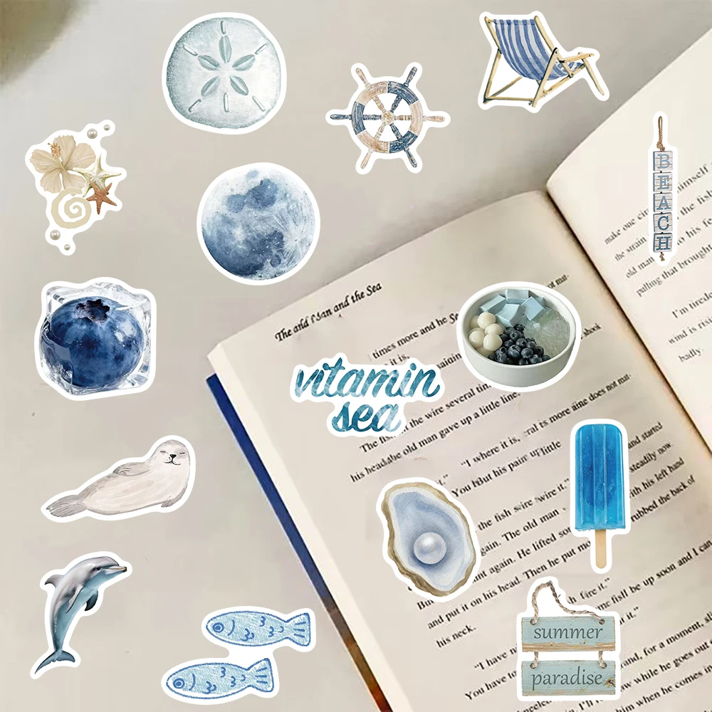 56PCS Light Blue Ins Style Sticker Creative Skateboard Guitar Scrapbooking Coffee Harajuku Landscaping Decals For Phone Stickers