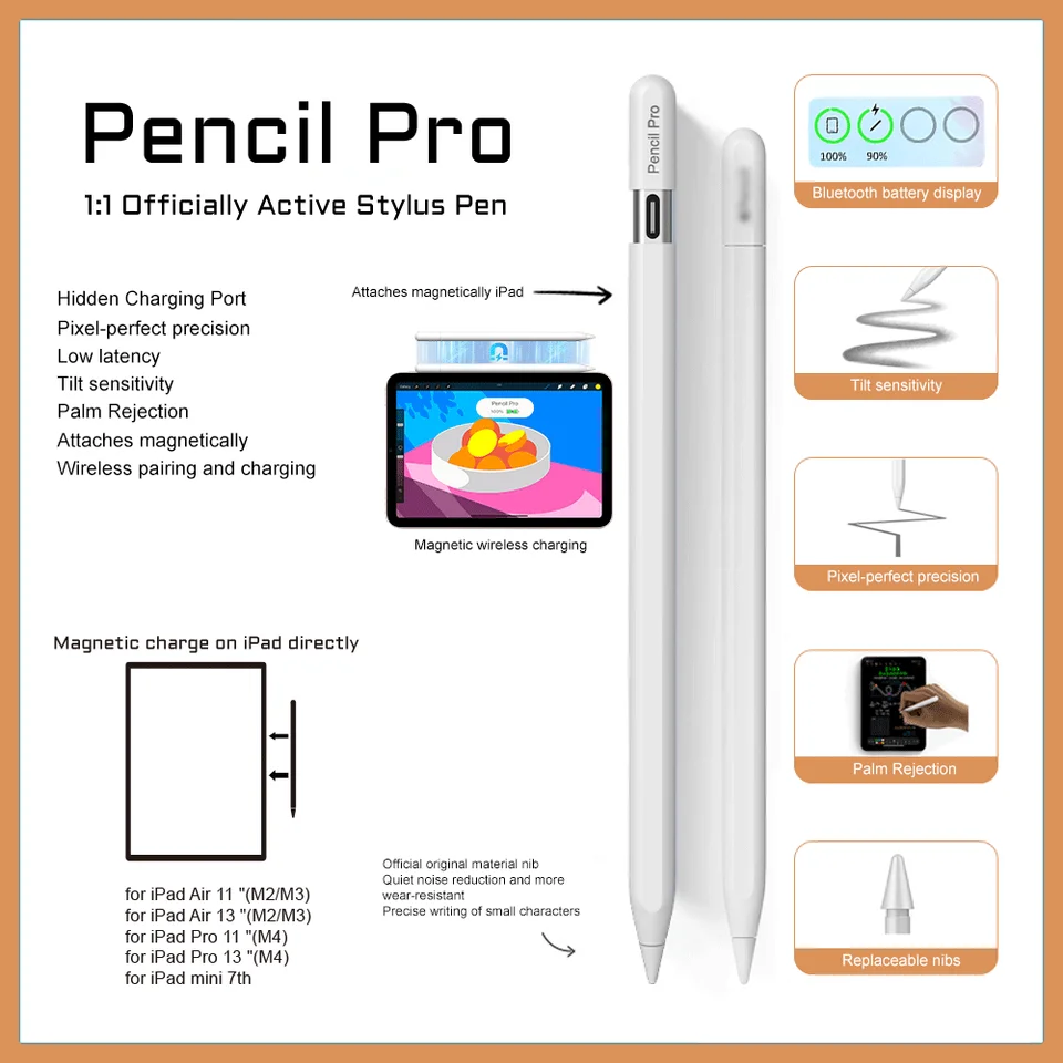 for Apple Pencil iPad Pro 11 12 M2 M3 M4 iPad Air Mini 7th 8th 9th